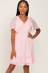 Light Pink Swiss Dot Smocked Maternity Dress