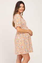 Cream Floral Smocked Waist Tie Maternity Dress