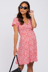 Red Floral Wrap Maternity Dress