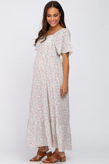 Ivory Smocked Ruffle Hem Maternity Midi Dress