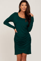 Forest Green Long Sleeve Ruched Dress