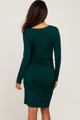 Forest Green Long Sleeve Ruched Dress