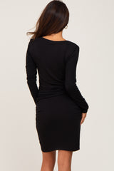 Black Long Sleeve Ruched Dress