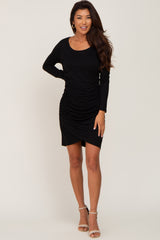 Black Long Sleeve Ruched Dress