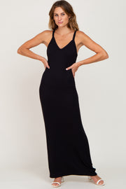 Black Ribbed Basic Maxi Dress