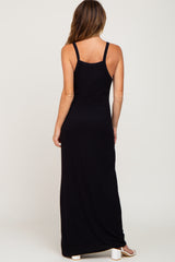 Black Ribbed Basic Maxi Dress