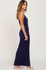 Navy Ribbed Basic Maxi Dress