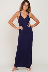 Navy Ribbed Basic Maxi Dress