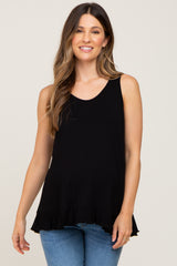 Black Ruffle Hem Maternity Tank Top