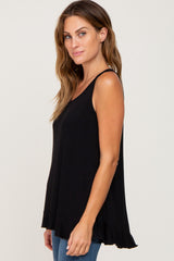 Black Ruffle Hem Tank Top