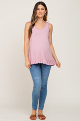 Pink Ruffle Hem Maternity Tank Top