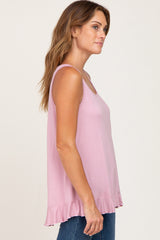 Pink Ruffle Hem Tank Top