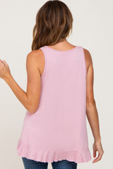 Pink Ruffle Hem Tank Top