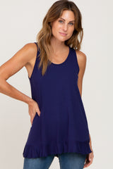 Navy Ruffle Hem Tank Top