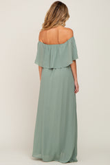 Light Olive Chiffon Off Shoulder Maternity Maxi Dress