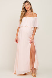 Light Pink Chiffon Off Shoulder Maternity Maxi Dress