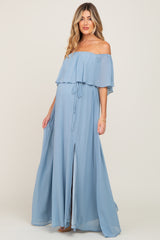 Light Blue Chiffon Off Shoulder Maternity Maxi Dress