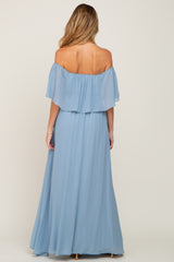 Light Blue Chiffon Off Shoulder Maternity Maxi Dress