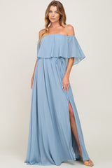 Light Blue Chiffon Off Shoulder Maternity Maxi Dress