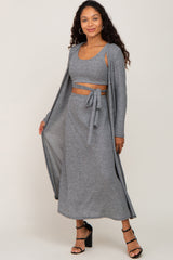 Grey 3-Piece Skirt and Cardigan Maternity Set