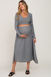 Grey 3-Piece Skirt and Cardigan Maternity Set