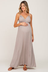 Taupe Jacquard Double Strap Maternity Maxi Dress