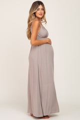 Taupe Jacquard Double Strap Maternity Maxi Dress