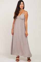 Taupe Jacquard Double Strap Maternity Maxi Dress