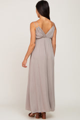 Taupe Jacquard Double Strap Maxi Dress