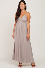 Taupe Jacquard Double Strap Maxi Dress