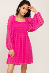 Fuchsia Swiss Dot Smocked Maternity Dress