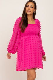 Fuchsia Swiss Dot Smocked Maternity Dress