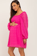 Fuchsia Swiss Dot Smocked Maternity Dress