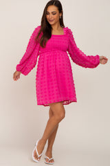 Fuchsia Swiss Dot Smocked Maternity Dress