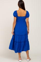 Royal Blue Smocked Textured Maternity Midi Dress