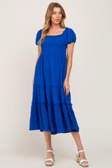 Royal Blue Smocked Textured Midi Dress