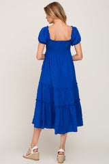 Royal Blue Smocked Textured Midi Dress