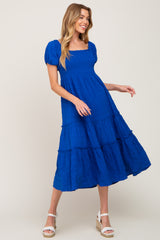 Royal Blue Smocked Textured Midi Dress