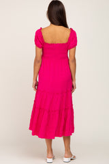 Fuchsia Smocked Textured Maternity Midi Dress