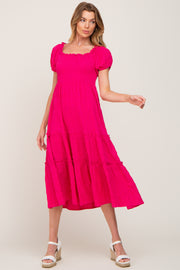 Fuchsia Smocked Textured Midi Dress