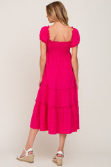 Fuchsia Smocked Textured Midi Dress