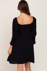 Black Smocked 3/4 Sleeve Maternity Dress