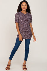 Plum Floral Ribbed Fitted Top