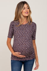 Plum Floral Ribbed Fitted Maternity Top