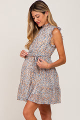 Cream Printed Ruffle Chiffon Maternity Dress