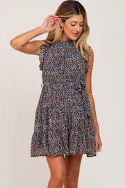 Navy Printed Ruffle Chiffon Maternity Dress