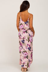 Pink Floral Side Slit Maxi Dress