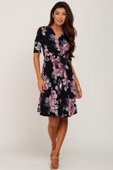 Black Floral Wrap Nursing Dress