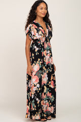 Black Floral Deep V-Neck Maxi Dress