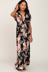 Black Floral Deep V-Neck Maxi Dress